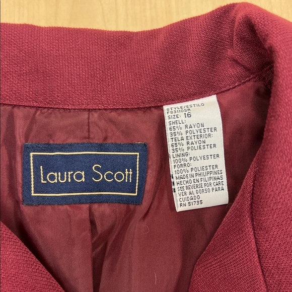 Vintage Laura Scott burgundy tie waist blazer notched collar button close 16 - Picture 9 of 13